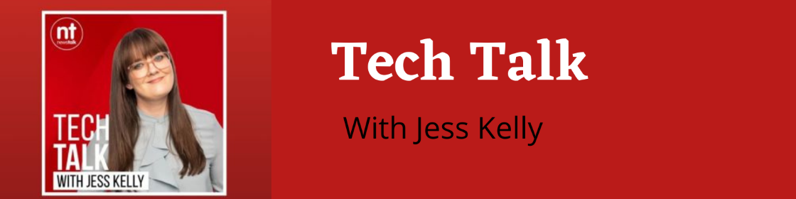Red Background with Jess Kelly - Tech Talk with Jess Kelly in white font
