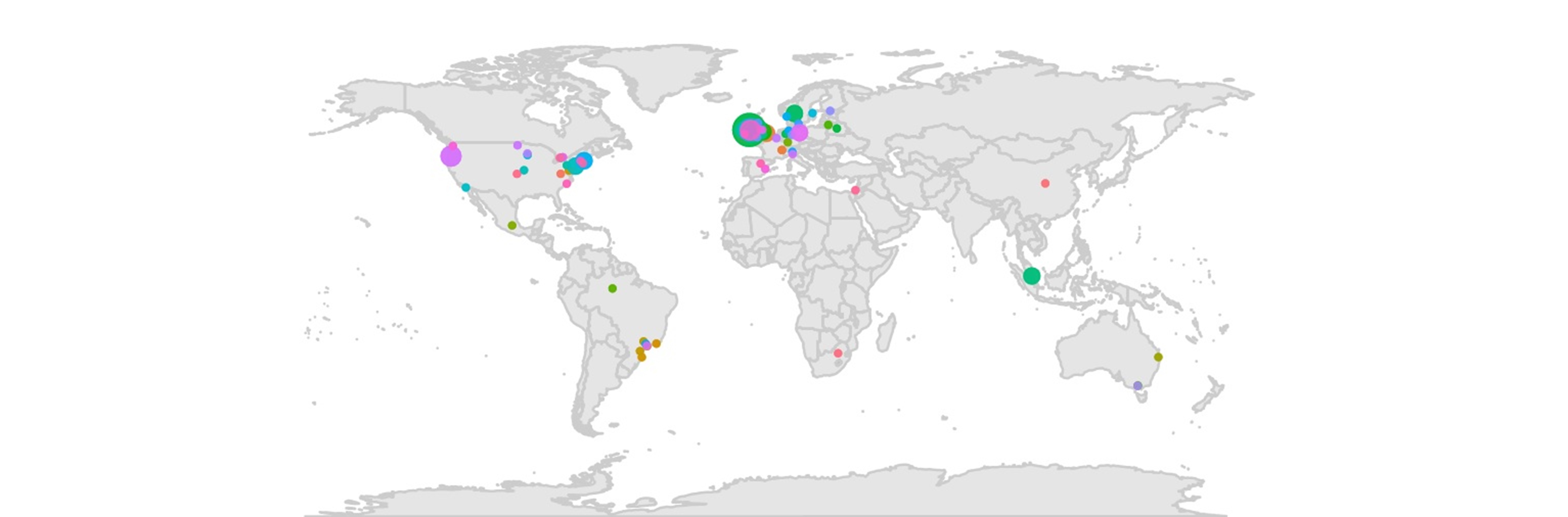Map of the Department of Mathematics and Statistics National and International Collaborators