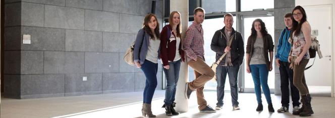 Students inside John Hume Building at Maynooth University