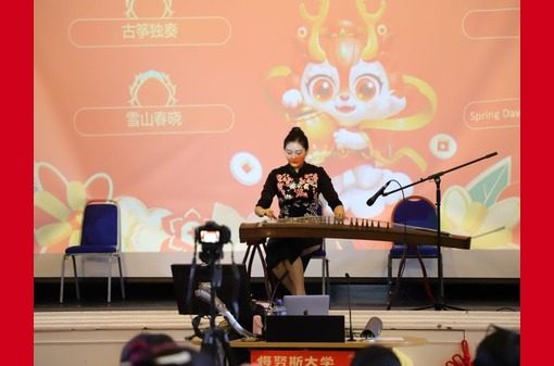 Language Lecturer Ms. Ziwen Qi Performing Guzheng at Chinese New Year celebrations