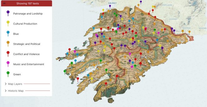 colour map of Munster ireland in the early 17th century