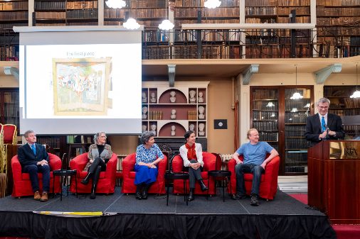 Participants in the Ogham and the Manuscripts of the RIA event sitting on stage