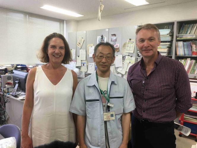 Photo of Mac MacLachla,  Eilish McAuliffe (UCD) andTakenobu Inoue, Director of the Dept of Assistive Technology