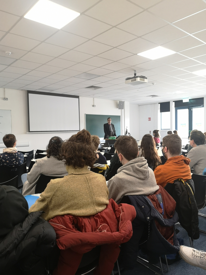 HE Dr Thomas Nader, Austrian Ambassador to Ireland talking to SMLLC students at MU