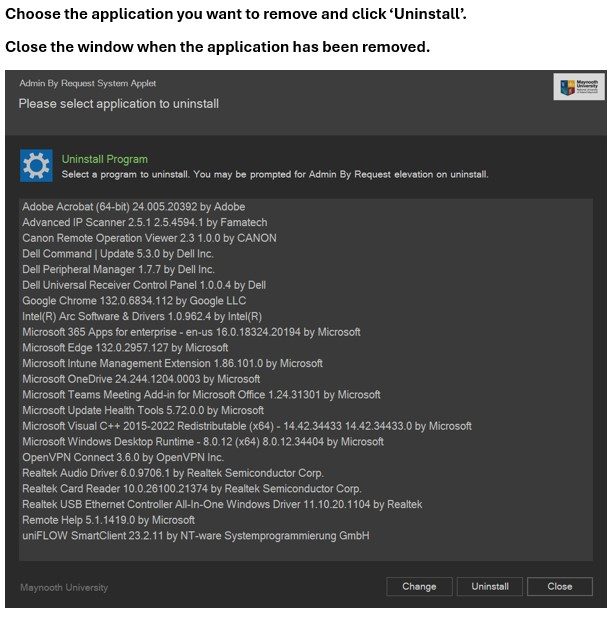 Uninstall panel