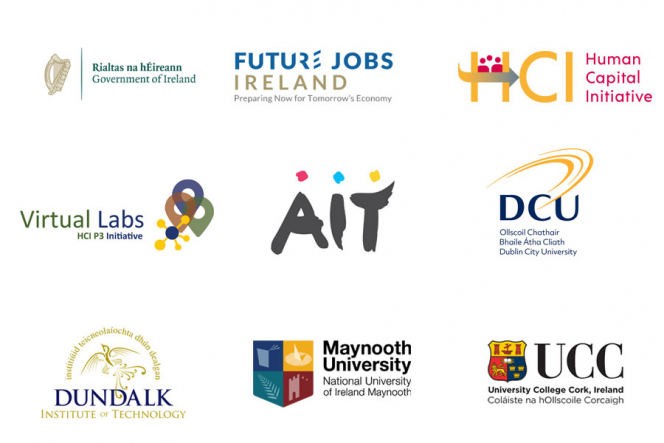 Logos from all of the HEIs involved with Virtual Labs plus the HCI & Future Jobs