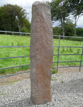 A red sandstone ogham stone in Coolmagort, Co Kerry