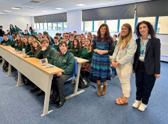 Pupils of Gorey Community School, with Classics teachers Marie O’ Grady and Kim Boland, and Dr Cosetta Cadau 