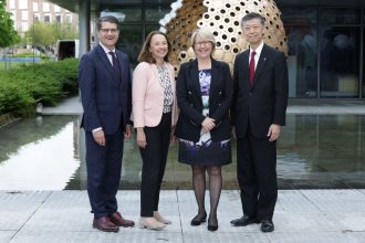 Prof Eeva Leinonen with Romanian, Canadian and Japanese Ambassadors