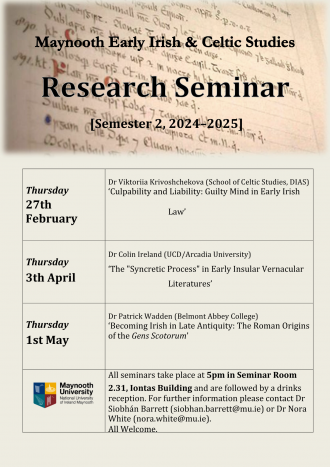 Early Irish Research Seminar Semester 2 2024-2025