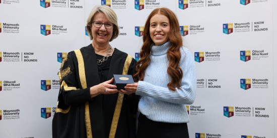 Entrance scholar photographed with Professor Eeva Leinonen, president of MU