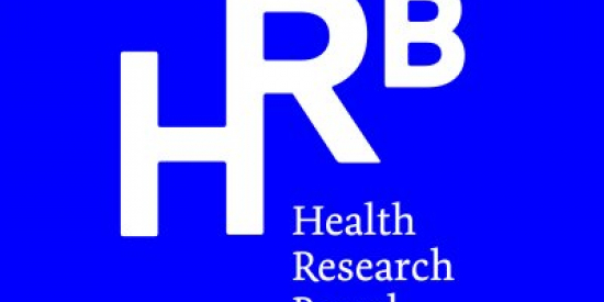 Blue background with white HRB letters with the text Health Research Board underneath