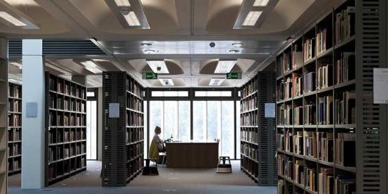 Library - Wide perspective with bookshelves - Maynooth University