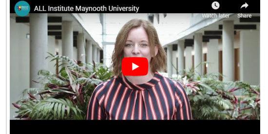Still of ALL Promo Video with text 'ALL Institute, Maynooth University'